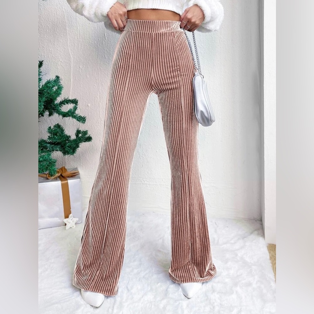 Light Pink Ribbed Flare Pants